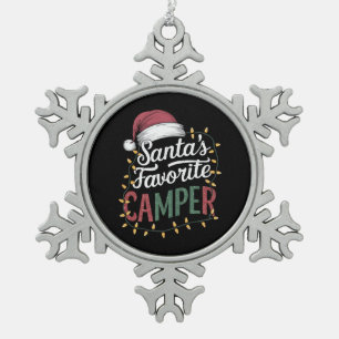 Camping Christmas Santa's Favourite Camper Gift Snowflake Pewter Christmas Ornament