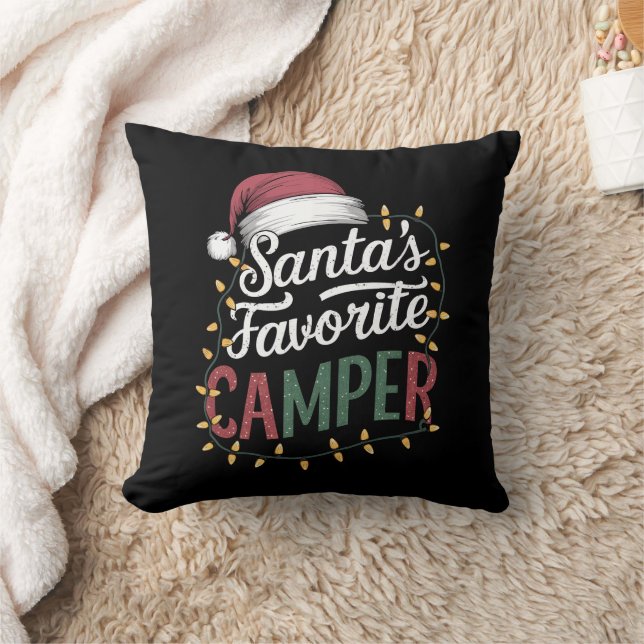 Camping Christmas Santa's Favourite Camper Gift Throw Pillow (Blanket)
