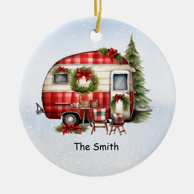 Camping Christmas Van for Camper Ceramic Ornament (Front)