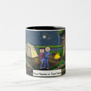Camping Couple Cartoon Two-Tone Coffee Mug