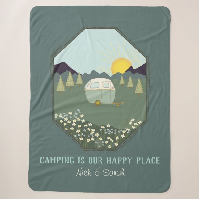 Camping Couples Outdoors Camp Trailer Personalized Sherpa Blanket (Front)