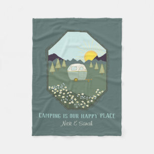Camping Couples Outdoors  Camp TrailerPersonalized Fleece Blanket