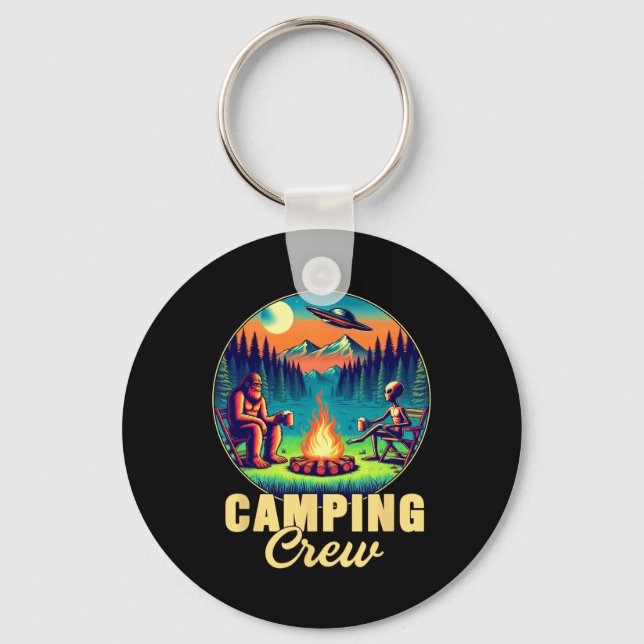Camping Crew Camper Drinking Team Funny Bigfoot Al Keychain (Front)