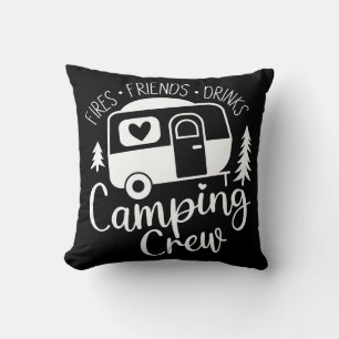 Camping Crew Fries Friends Drinks Throw Pillow