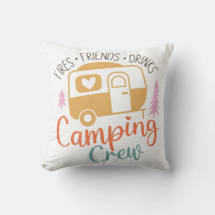 Camping Crew Fries Friends Drinks Throw Pillow