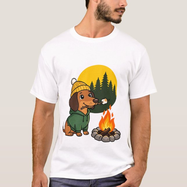 Camping Dachshund Roasting Marshmallow T-Shirt (Front)