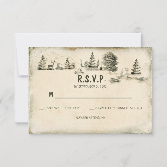 Camping dans les bois Mariage cartes RSVP (Devant)
