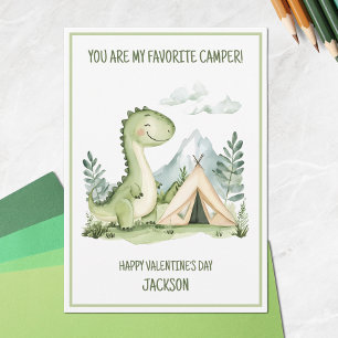 Camping Dinosaur Kids Happy Valentine's Day Holiday Card