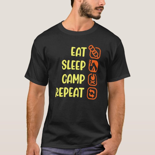 Camping Eat Sleep Camp Repeat Essential Summer T-Shirt (Front)