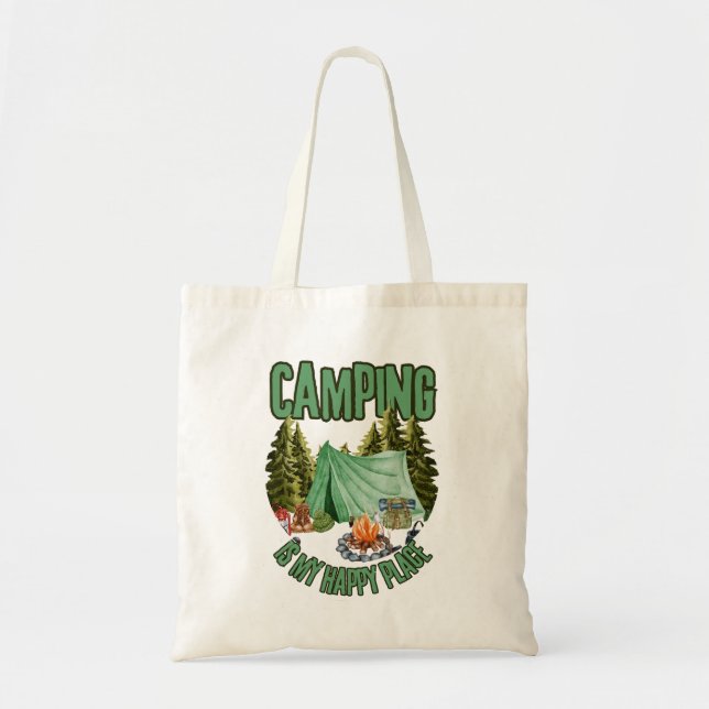 Camping est mon endroit heureux - heureux sac four (Devant)