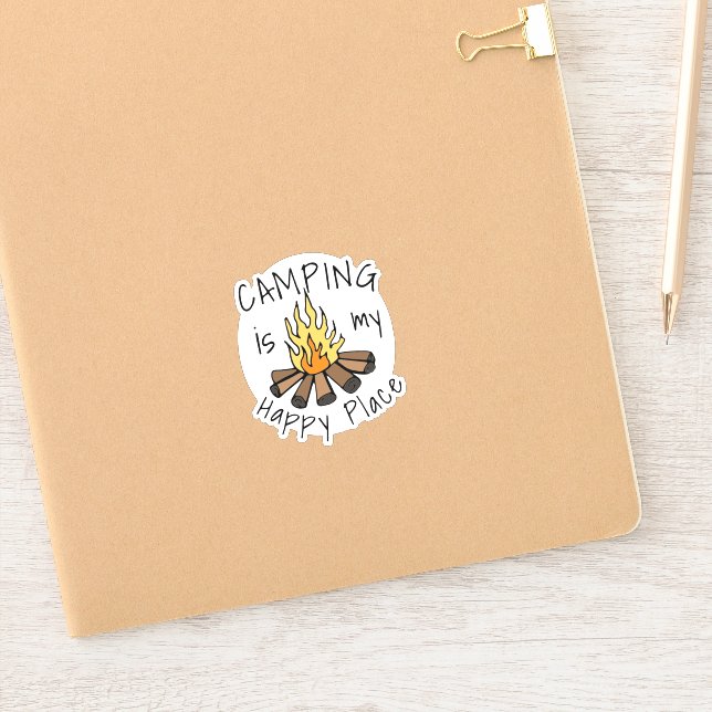 Camping est Mon Happy Place Campfire Vinyl Sticker (Carnet)
