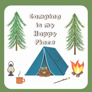 Camping est mon ours en lieu heureux autocollant c