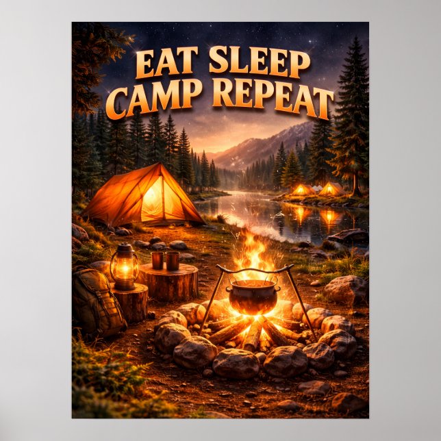 Camping Fire Night Escape Poster (Front)