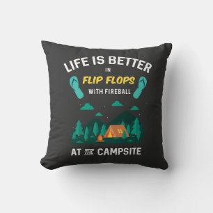 Camping - Flip Flops With Fireball Throw Pillow
