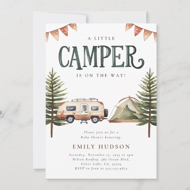 Camping Forest Watercolor Baby Shower Invitation (Front)