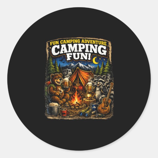 Camping fun adventure funny campfire outdoor  classic round sticker (Front)