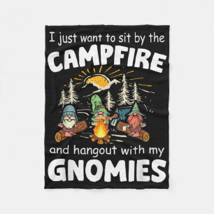 Camping Funny Gnome Hangout With My Gnomies Campfi Fleece Blanket