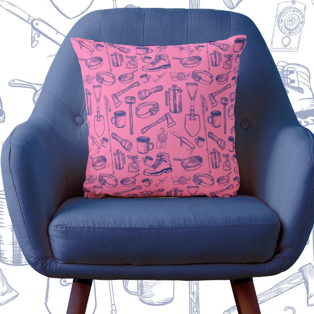 Camping Gear Pattern Throw Pillow (Creator Uploaded)