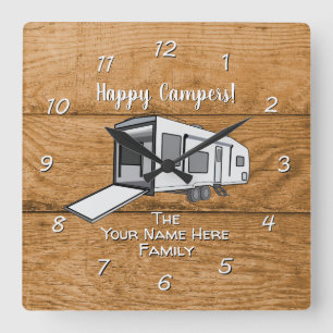 Camping Generic Toy Hauler wood design  Square Wal Square Wall Clock
