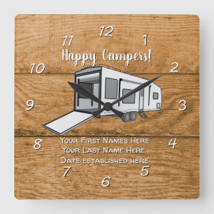 Camping Generic Toy Hauler wood design Square Wall Clock
