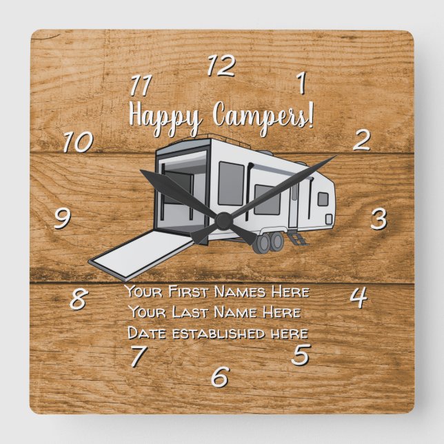 Camping Generic Toy Hauler wood design Square Wall Clock (Front)