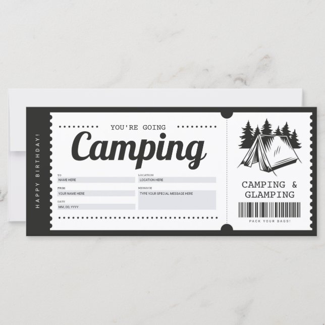 Camping Gift Voucher, Summer Camp Certificate (Front)