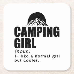 Camping Girl   Campfire Camper Tent Gift Ideas Square Paper Coaster