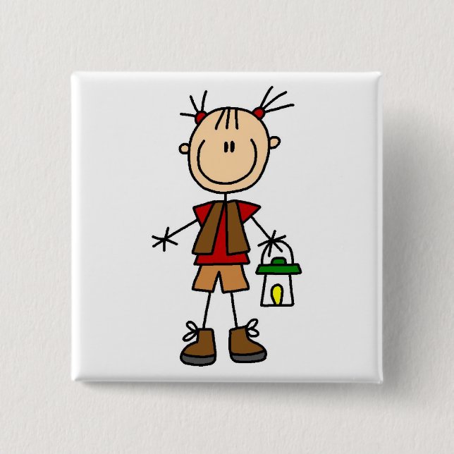Camping Girl With Lantern Tshirts and Gifts 2 Inch Square Button (Front)
