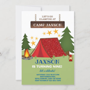 Camping glamping boy birthday invitation. invitation