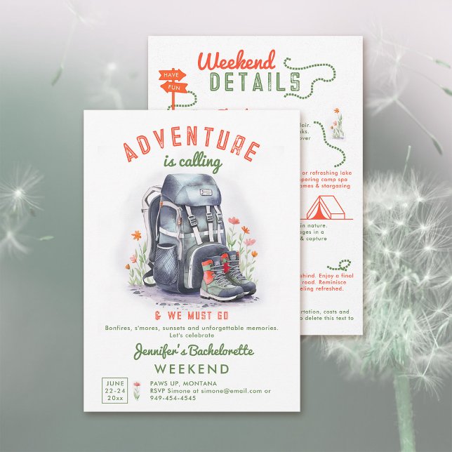 Camping Glamping Wildflowers Bachelorette Party Invitation (camp bachelorette invitation camping glamping weekend wildflowers adventure calling)