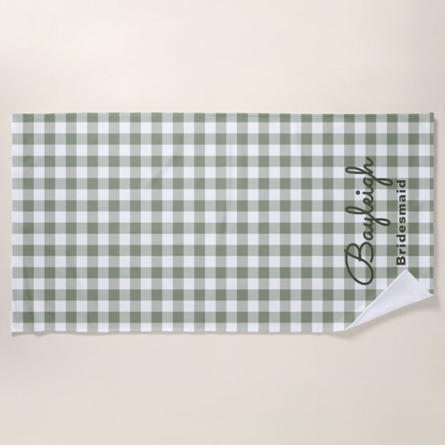 Camping Green Chequered Bridesmaid Beach Towel (Front)