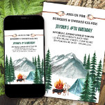 Camping Grill and Smores Camp Out Birthday Invitation<br><div class="desc">Camping themed birthday invitation - perfect for backyard camp out or outdoor birthday party and burger grill for kids and tweens. This watercolor design has a mountain and forest scenery with tent, campfire and smores galore. The invitation wording is fully editable so you can easily customize to suit your own...</div>