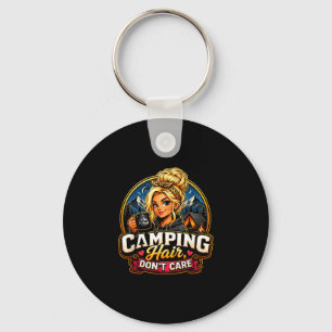 Camping hair don’t care funny camper girl bonfire keychain