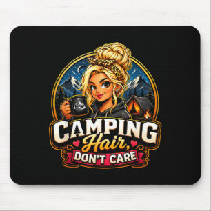 Camping hair don’t care funny camper girl bonfire mouse pad