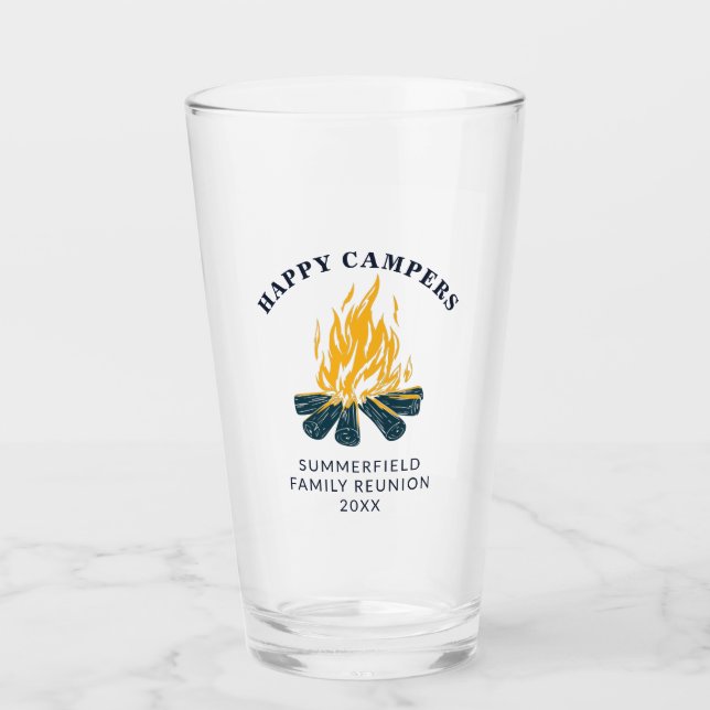 Camping Happy Campers Vacation Family Trip Custom Glass (Front)