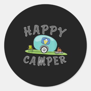 Camping - Happy Camping Trailer Camper Tee Classic Round Sticker