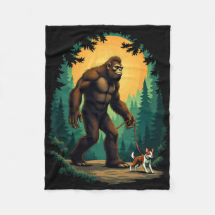 Camping Hiking Bigfoot Walking With Boston Terrier Fleece Blanket