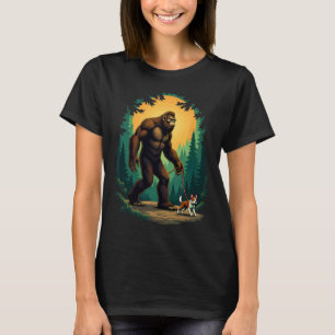 Camping Hiking Bigfoot Walking With Boston Terrier T-Shirt