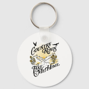 Camping Hiking Mountain Country Roads Take Me Home Keychain