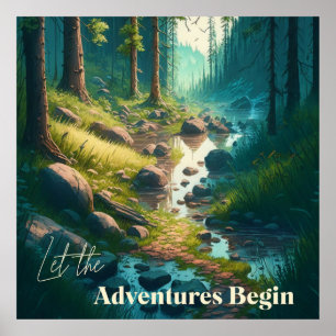 Camping Hiking Trail in Woods Digital Art Poster