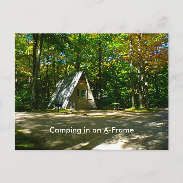 Camping in an A-Frame Cabin Postcard (Front)