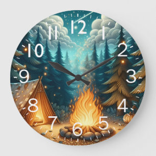 Camping in Forest Large Clock