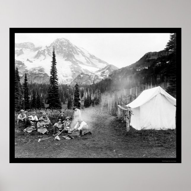 Camping in Indian Henry, Mount Rainier, WA 1922 Poster (Front)