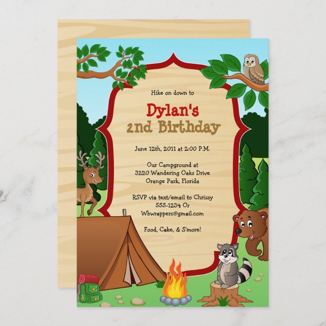 Camping Invitation - Camp Birthday Party Invite (Front/Back)