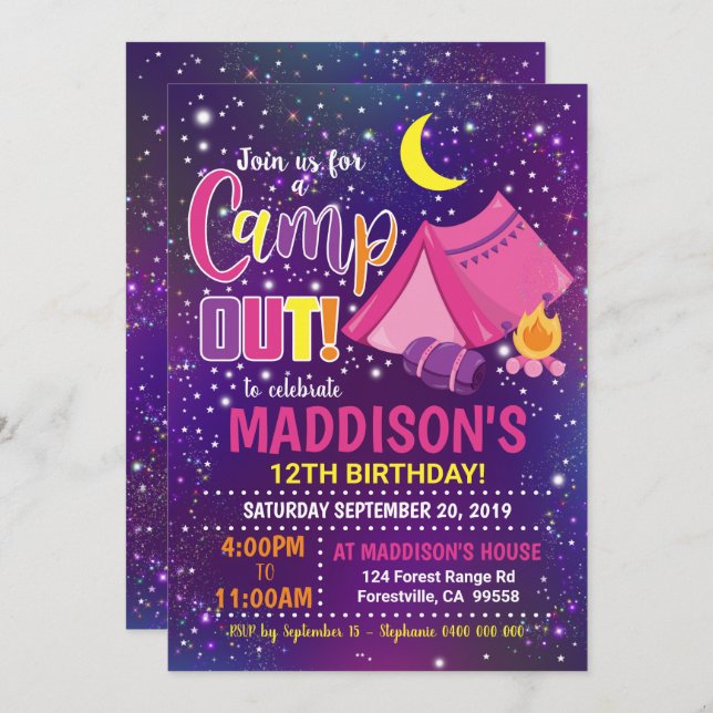Camping Invitation Girl Camp Invitation (Front/Back)