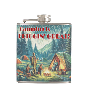 Camping Is Friggin Great Funny Rain Hip Flask