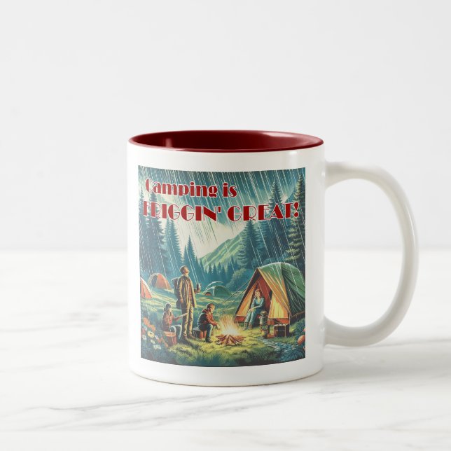 Camping Is Friggin Great Funny Rain Two-Tone Coffee Mug (Right)