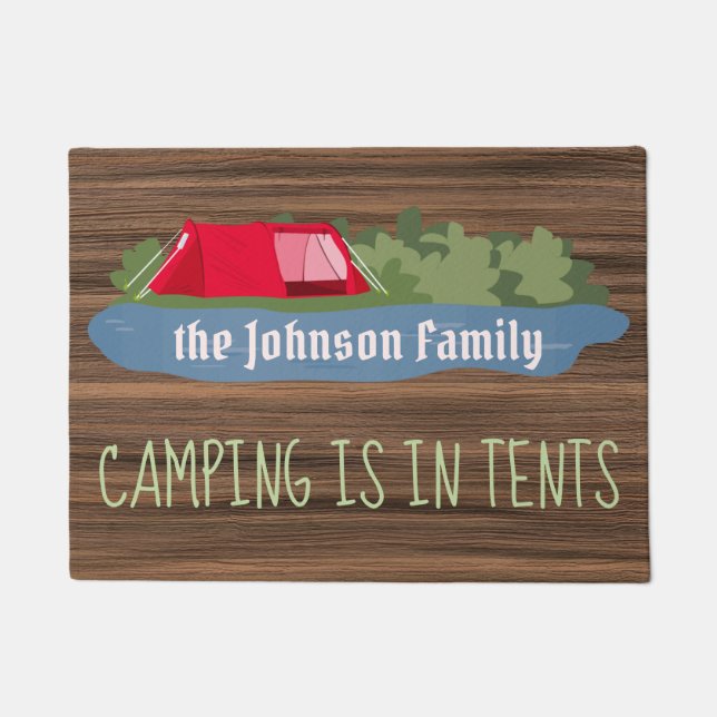Camping is in tent rustic wood tree campers custom doormat (Front)