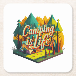 Camping is Life Square Paper Coaster
