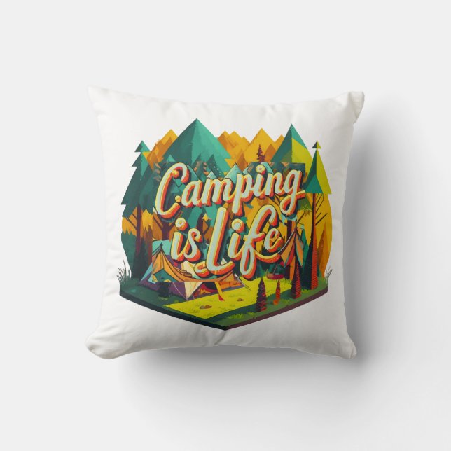 Camping is Life Throw Pillow (Front)